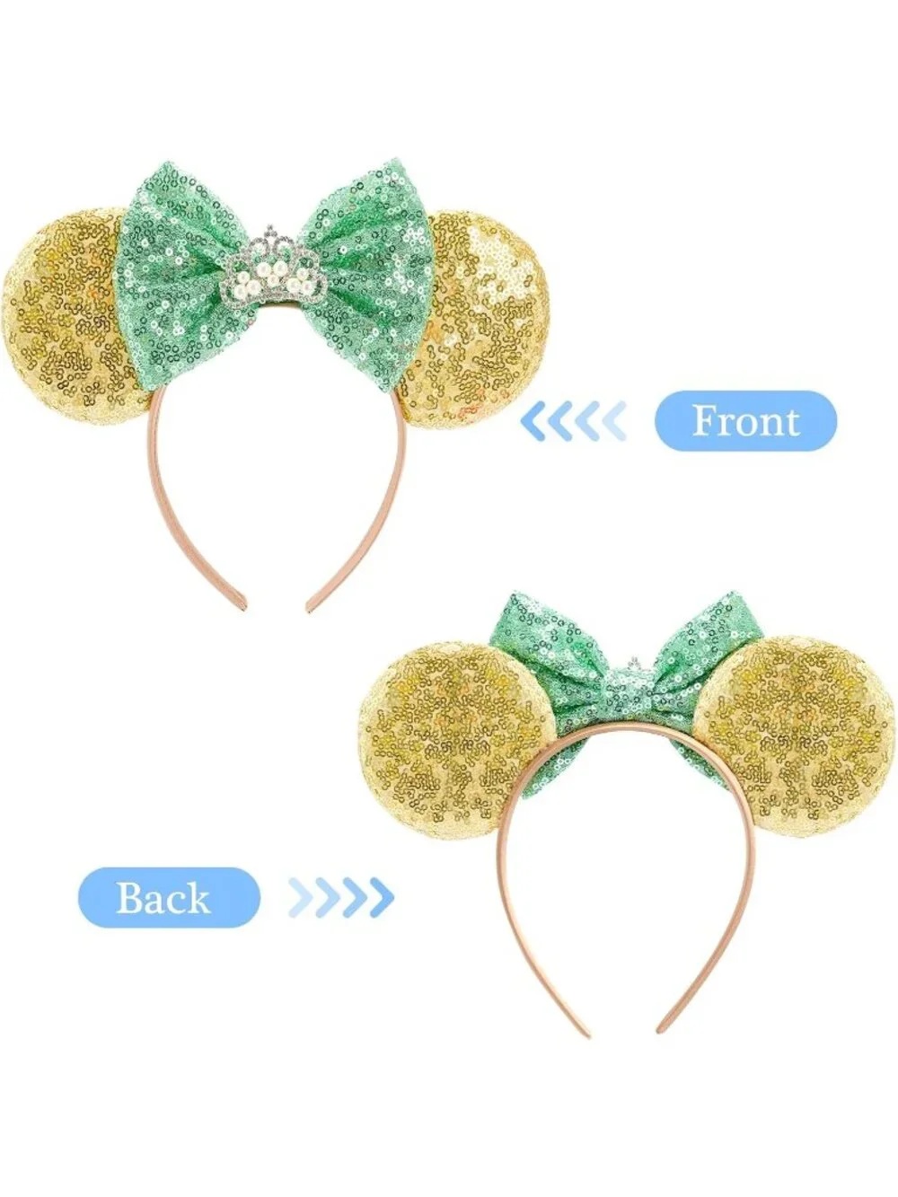 Women Green Crown Sequin Handmade Mickey Mouse Headband 2 Pieces